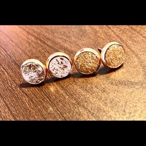 8mm leather studs in rose gold setting.